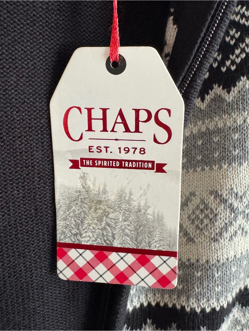 Chaps Mens 2XL Full Zip Christmas Sweater NWT Black Snowflake Mock Neck Cotton - Picture 4 of 14
